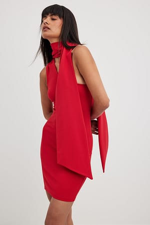 Red Jersey Scarf Mini Dress