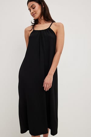 Black Jersey midi-jurk met dunne bandjes
