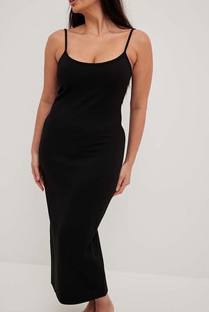 Black Jersey Slip Midi Dress