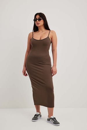 Brown Jersey Slip Midi Dress