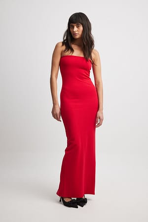 Red Jersey Tube Maxi Dress