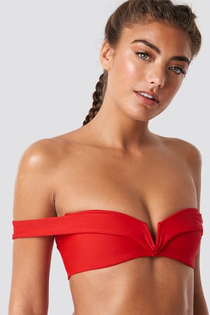 Red Folded Bandeau Bikini Top