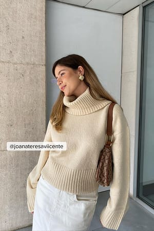 Light Beige Knitted Turtle Neck Sweater
