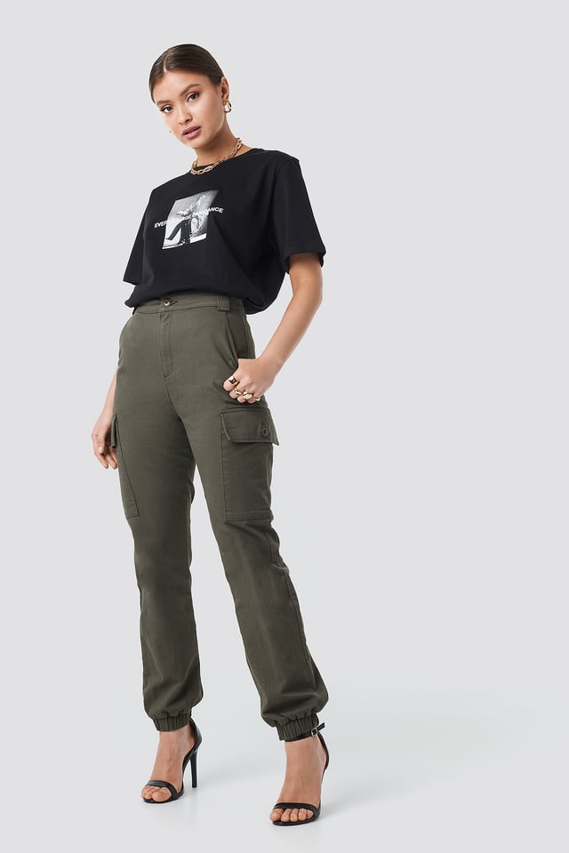 High Waist Cargo Joggers Khaki