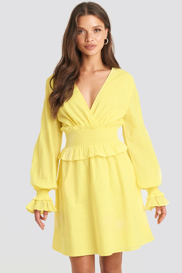 Smocked Detailed Mini Dress Bright Yellow