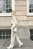 Beige Linen-Blend High Waist Suit Pants
