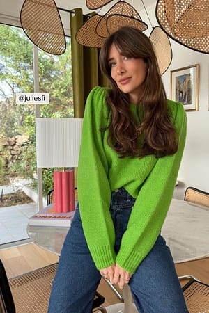 Kiwi Green Puff Sleeve Knitted Sweater