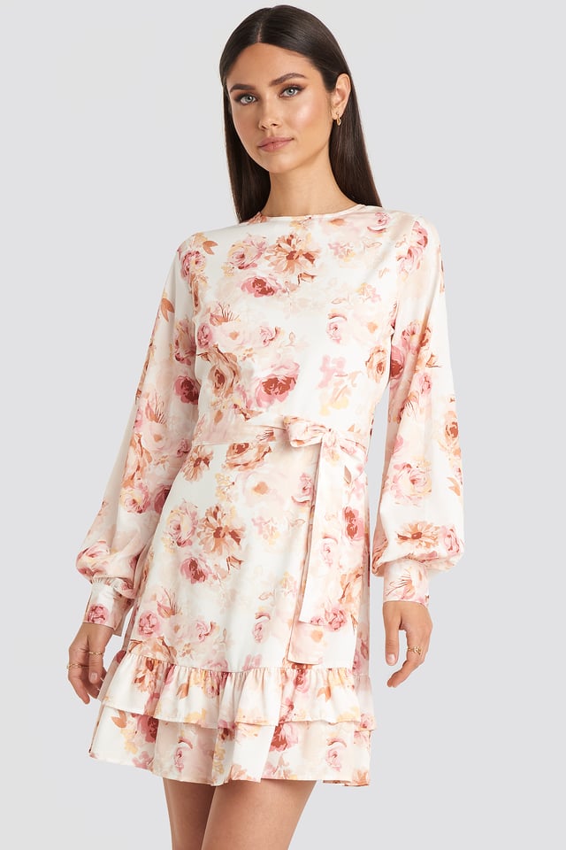 Balloon Sleeve Mini Dress Flower Print