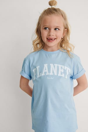 Light Blue Økologisk T-shirt med print