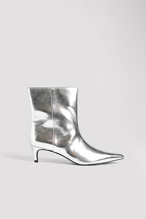 Silver Kitten Heel Ankle Boots