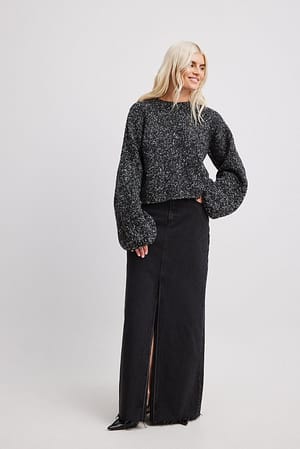 Knitted Open Back Balloon Sleeve Sweater Outfit