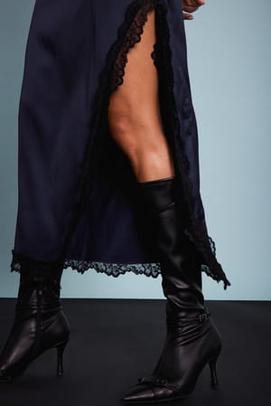 Black Knee High Buckle Detail Boots