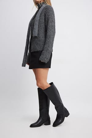 Black Knee High Rounded Toe Boots