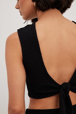 Black Knitted Back Tie Top