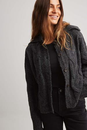 Black Knitted Buttoned Cardigan