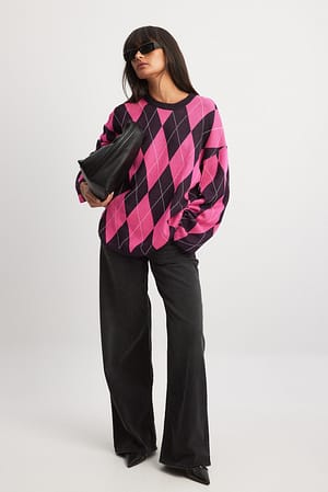 Multicolor Knitted Checkered Sweater