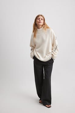 Knitted Contrast Seam Sweater Outfit