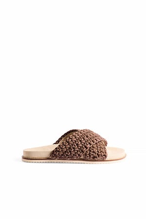 Brown Knitted Cotton Footbed Slippers