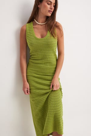 Green Knitted Crochet Midi Dress