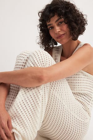 Offwhite Knitted Crochet Midi Dress