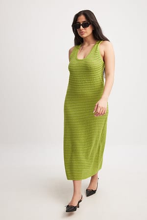 Green Knitted Crochet Midi Dress