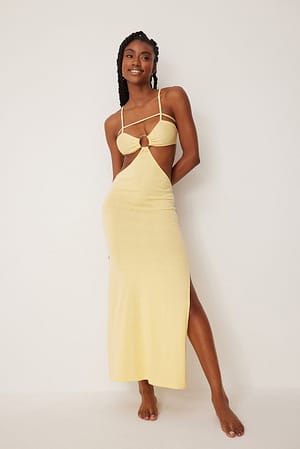 Light Yellow Knitted Cut Out Detailed Midi Dress