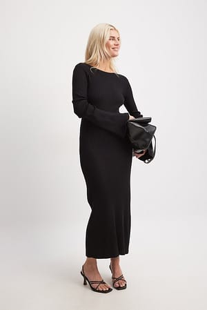 Black Gebreide maxi-jurk met diepe rug