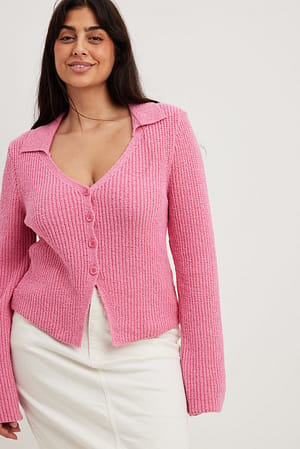 Pink Knitted Fitted Cardigan