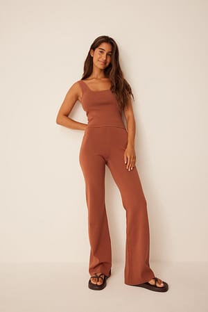 Terracotta Knitted Flared Trousers