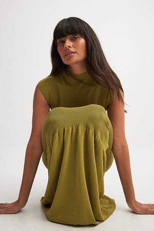 Green Knitted Frill Maxi Dress