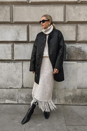 Light Beige Knitted Fringe Midi Skirt