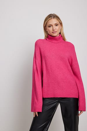 Fuchsia Gebreide sweater met hoge halslijn