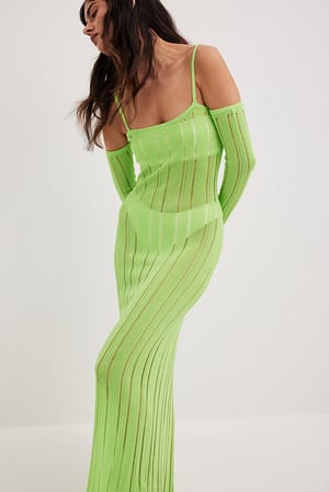 Green Strikket kjole med lange ærmer