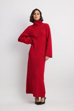 Red Dzianinowa sukienka maxi