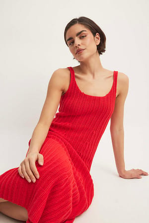Red Knitted Midi Dress