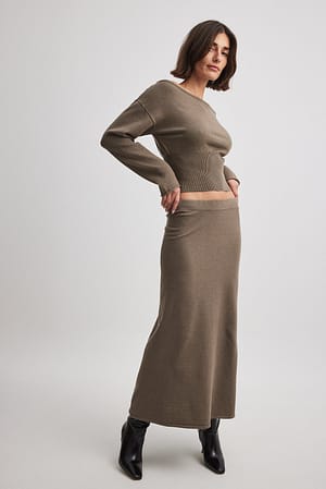 Brown Knitted Midi Skirt