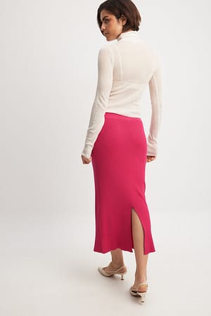 Pink Knitted Midi Skirt