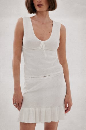 Offwhite Knitted Mini Frill Skirt
