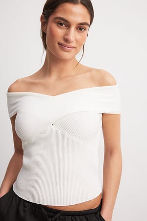 White Knitted Off Shoulder Top