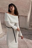Offwhite Knitted Overfold Midi Dress