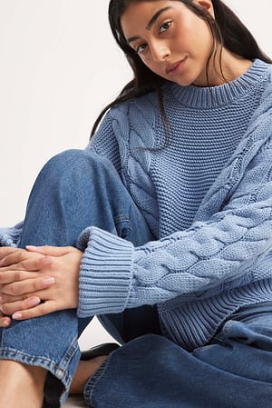 Light Blue Knitted Oversized Cable Sweater