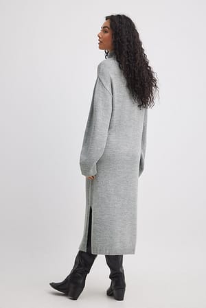 Grey Knitted Oversized Midi Dress