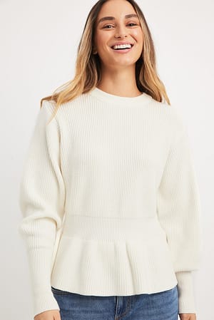 Offwhite Knitted Peplum Sweater