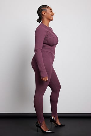 Dark Purple Ribbstickade leggings