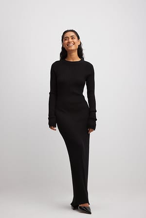 Black Knitted Ribbed Maxi Dress