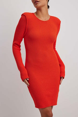 Orange Ribgebreide mini-jurk