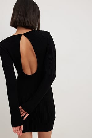 Black Knitted Ribbed Mini Dress