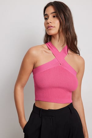 Pink Knitted Ribbed Singlet