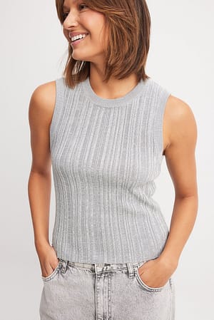 Grey Knitted Ribbed Sleeveless Top