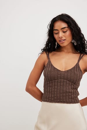 Brown Knitted Ribbed Top